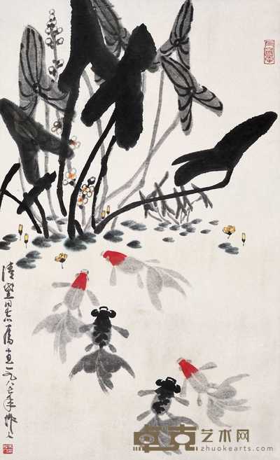 吴作人 鱼乐图 立轴 85×51.5cm
